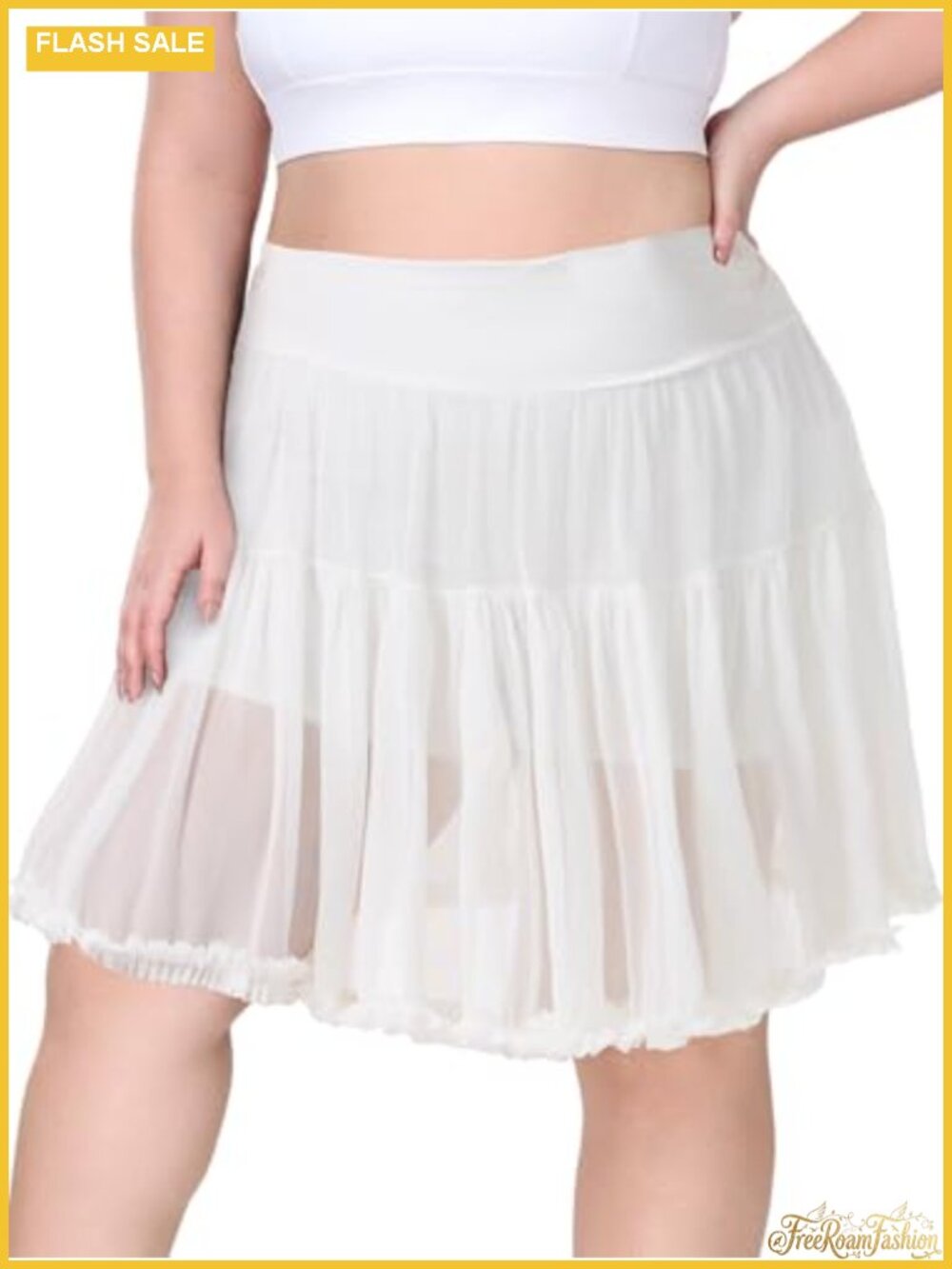 Plus Size High Waisted Ruffle Tulle Tennis Skirt with Shorts Pockets